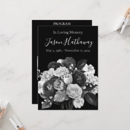 Custom Black & White Floral Memorial Programme Kaart