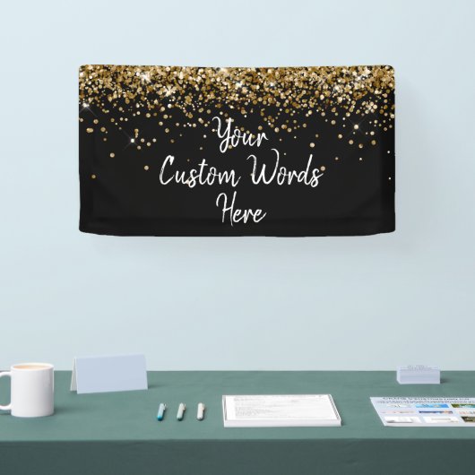 Custom Black White Gold Birthday Party Photo Booth Spandoek (Beurs)