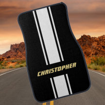 Custom Black White Racing Stripes Gold Monogramed