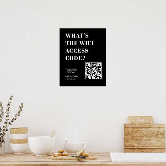 Custom Black WiFi QR | Network Password Display Poster (Keuken)