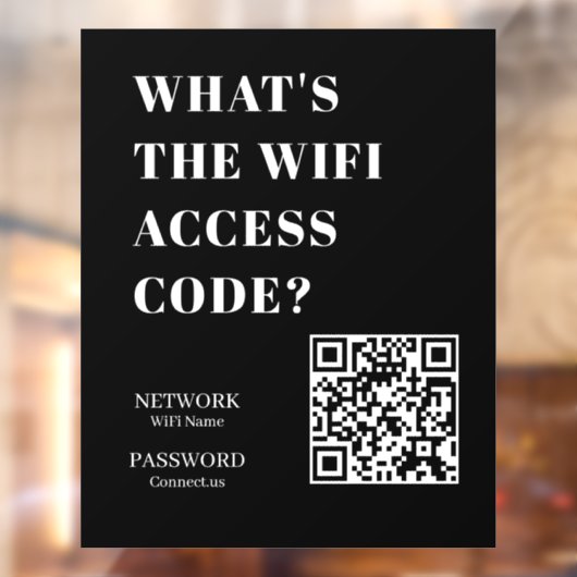 Custom Black WiFi QR | Network Password Display Raamsticker (Vel 2)