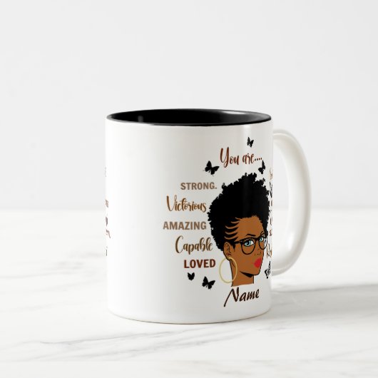 Custom Black Woman Afro Girl Tweekleurige Koffiemok (Voorkant rechts)