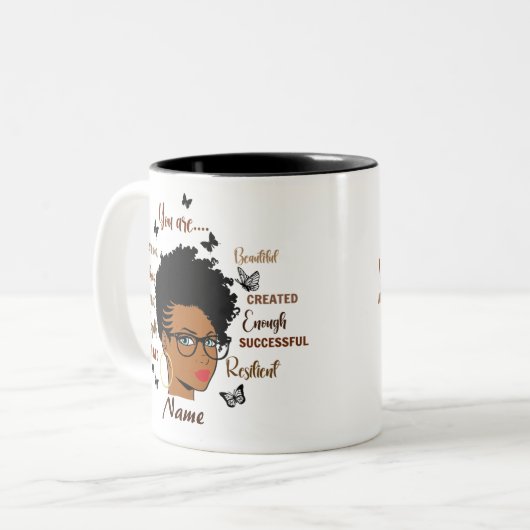 Custom Black Woman Afro Girl Tweekleurige Koffiemok (Voorkant links)