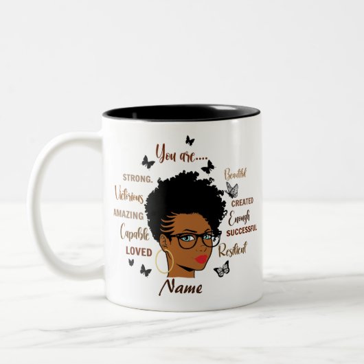 Custom Black Woman Afro Girl Tweekleurige Koffiemok (Links)