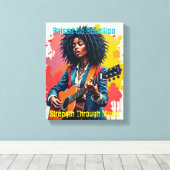 Custom Black Woman Gitarist Art Inspirerend Canvas Afdruk (Insitu (Houten vloer))