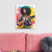 Custom Black Woman Gitarist Art Inspirerend Canvas Afdruk (Insitu (Woonkamer))