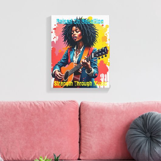 Custom Black Woman Gitarist Art Inspirerend Canvas Afdruk (Insitu (Woonkamer))