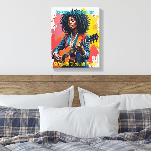Custom Black Woman Gitarist Art Inspirerend Canvas Afdruk (Insitu (Slaapkamer))