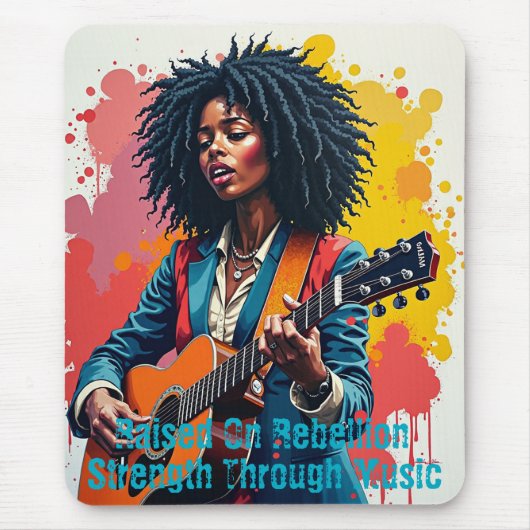 Custom Black Woman Gitarist Art Inspirerend Muismat (Voorkant)