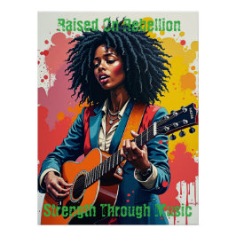 Custom Black Woman Gitarist Art Inspirerend Perfect Poster