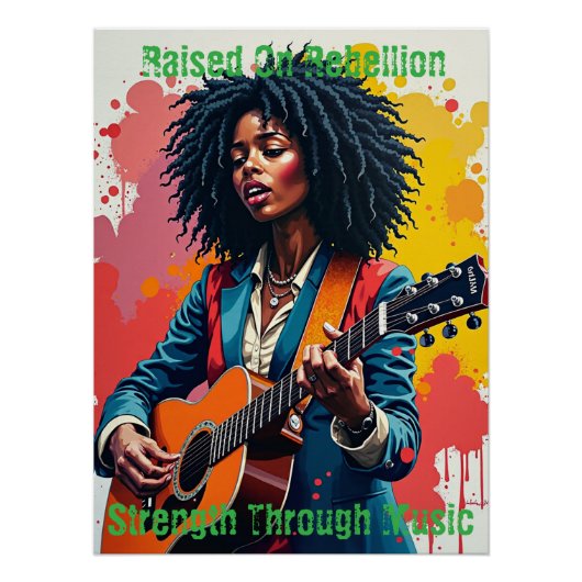 Custom Black Woman Gitarist Art Inspirerend Perfect Poster (Voorkant)