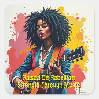 Custom Black Woman Gitarist Art Inspirerend Vierkante Sticker