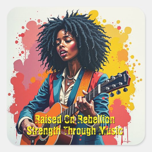 Custom Black Woman Gitarist Art Inspirerend Vierkante Sticker (Voorkant)