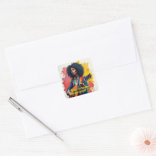 Custom Black Woman Gitarist Art Inspirerend Vierkante Sticker (Envelop)