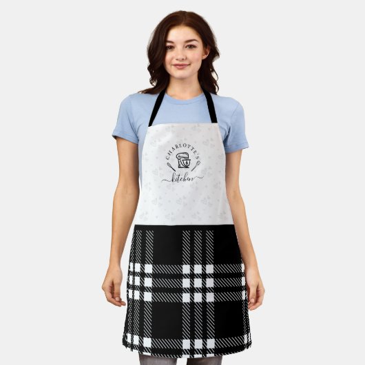 Custom BlackPlaid Keuken Whisk & Stand Mixer Schort (Gedragen)