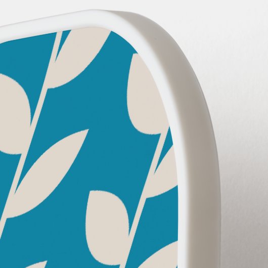 Custom Blauw 70s Bladpatroon Monogram Pickleball Paddle (Links Detail)