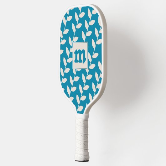 Custom Blauw 70s Bladpatroon Monogram Pickleball Paddle (Links)