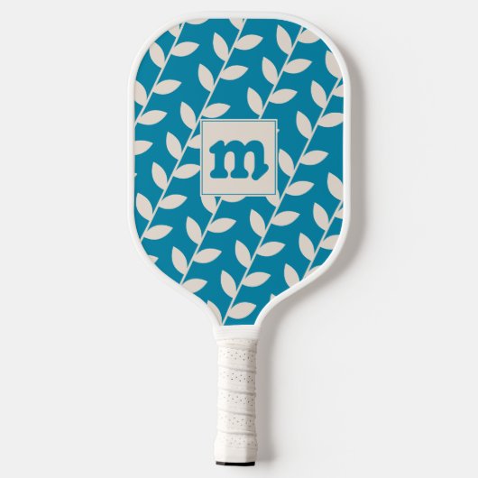 Custom Blauw 70s Bladpatroon Monogram Pickleball Paddle (Achterkant)