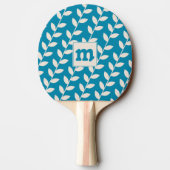 Custom Blauw 70s Bladpatroon Monogram Tafeltennisbatje (Achterkant)