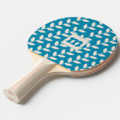 Custom Blauw 70s Bladpatroon Monogram Tafeltennisbatje (Voorkant Gekanteld)