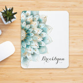 Custom Blauw Blauwgroen Goud Bloemen Mandala Mouse Muismat