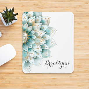 Custom Blauw Blauwgroen Goud Bloemen Mandala Mouse Muismat