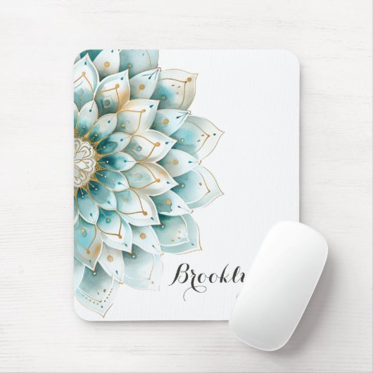 Custom Blauw Blauwgroen Goud Bloemen Mandala Mouse Muismat (Met muis)
