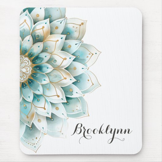 Custom Blauw Blauwgroen Goud Bloemen Mandala Mouse Muismat (Voorkant)