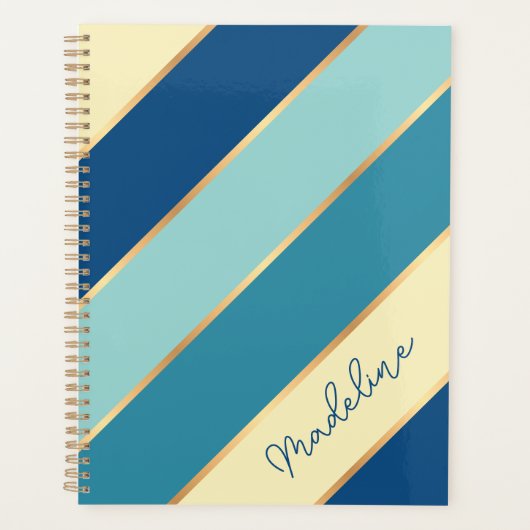 Custom Blauw Blauwgroen Seafoam Groen Geel Goud St Planner (Voorkant)