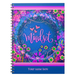 Custom Blauw Bloemen Harten Mindset Leuk Kleurrijk Notitieboek
