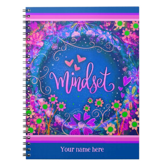 Custom Blauw Bloemen Harten Mindset Leuk Kleurrijk Notitieboek (Voorkant)