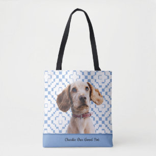 Custom blauw geruit de foto/naam/lettertype van uw tote bag