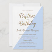 Custom Blauw Goud Gezamenlijke Doop en Verjaardag Kaart (Voorkant)