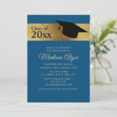 Custom Blauw Goud Zwart Pet Klasse van Afstuderen Kaart (Staand voorkant)