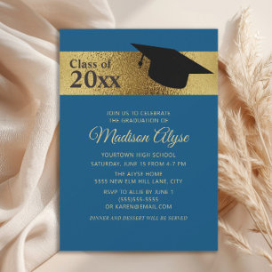 Custom Blauw Goud Zwart Pet Klasse van Afstuderen Kaart