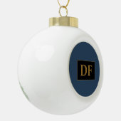 Custom blauw met gouden Initialen Keramische Bal Ornament (Links)