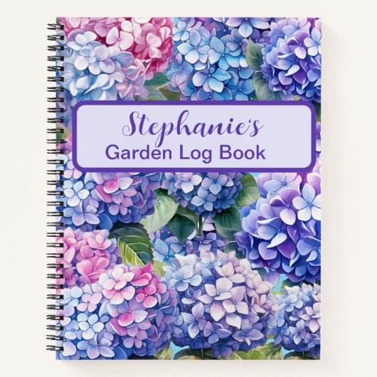Custom Blauw Paarse Roze Hydrangea Patroon Notitie Notitieboek (Voorkant)