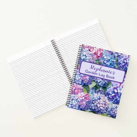 Custom Blauw Paarse Roze Hydrangea Patroon Notitie Notitieboek (Binnen)