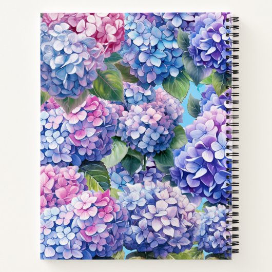 Custom Blauw Paarse Roze Hydrangea Patroon Notitie Notitieboek (Achterkant)