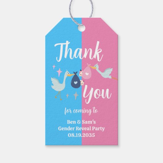 Custom Blauw Roze Geslacht Onthullen Partij Dank u Cadeaulabel (Voorkant)