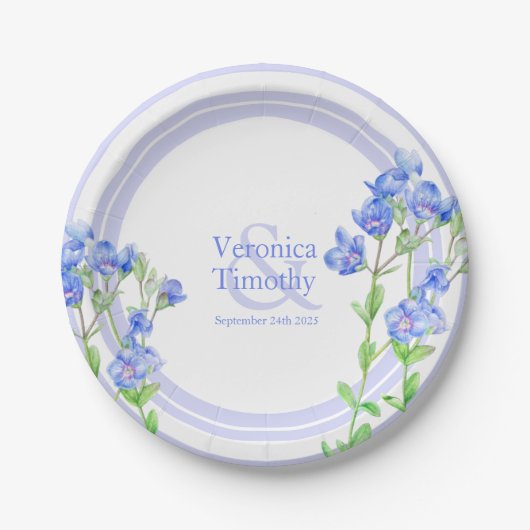 Custom blauw Veronica Speedwell waterverf Papieren Bordje (Voorkant)