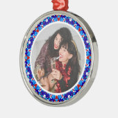 Custom Blauw Vrolijk Kerstfeest Gelukkige Winter F Metalen Ornament (Links)