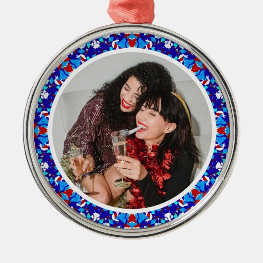 Custom Blauw Vrolijk Kerstfeest Gelukkige Winter F Metalen Ornament (Voorkant)