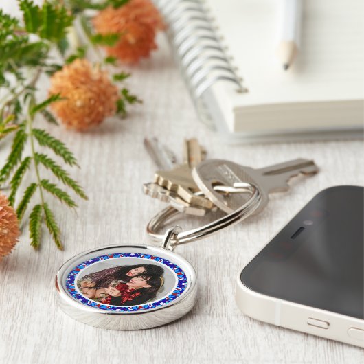 Custom Blauw Vrolijk Kerstfeest Gelukkige Winter F Sleutelhanger (Zijkant)