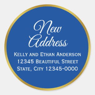 Custom Blauw, Wit en Faux Gold Nieuw Adres Ronde Sticker