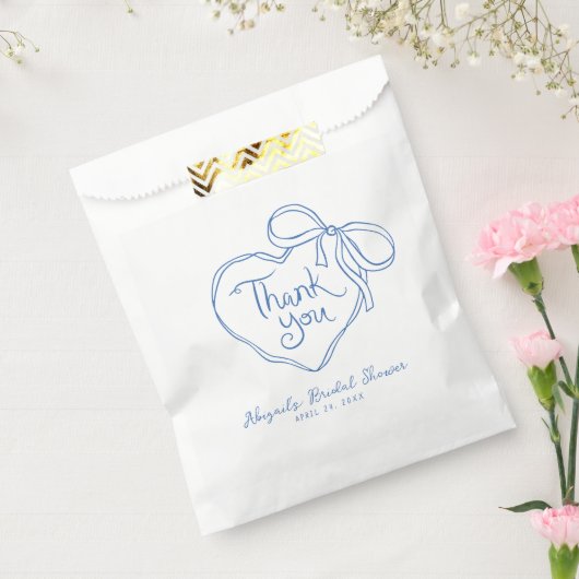 Custom Blauw Wit Hand Getrokken Hart Bow Dank u Bedankzakje (Gezegeld)
