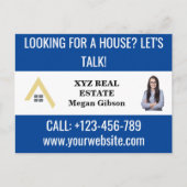 Custom Blauw Wit Vastgoed Logo Promotie Briefkaart (Voorkant)