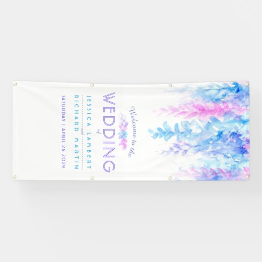 Custom blauwe bruiloft kunst welkom banner (Horizontaal)