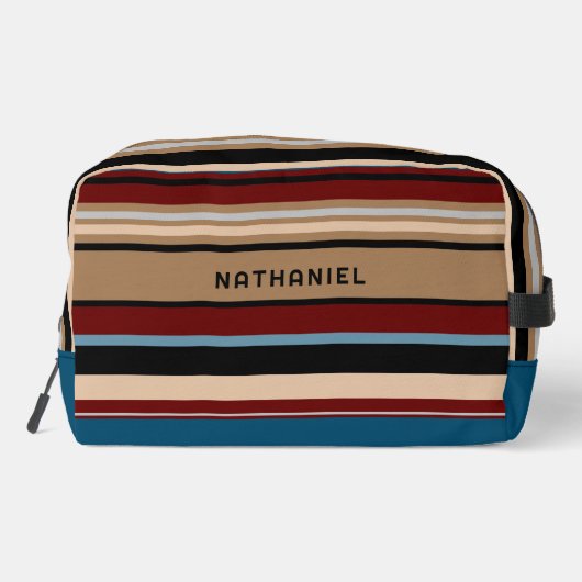 Custom Blauwgroen Blauw Tan Bruin Donkerrood Zwart Toilettasje (Achterkant)