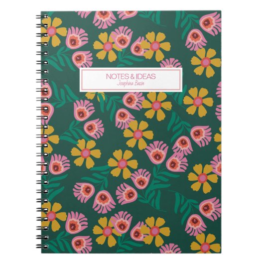 Custom Bloemen Groen  Notities Ideeën notitieboek (Voorkant)
